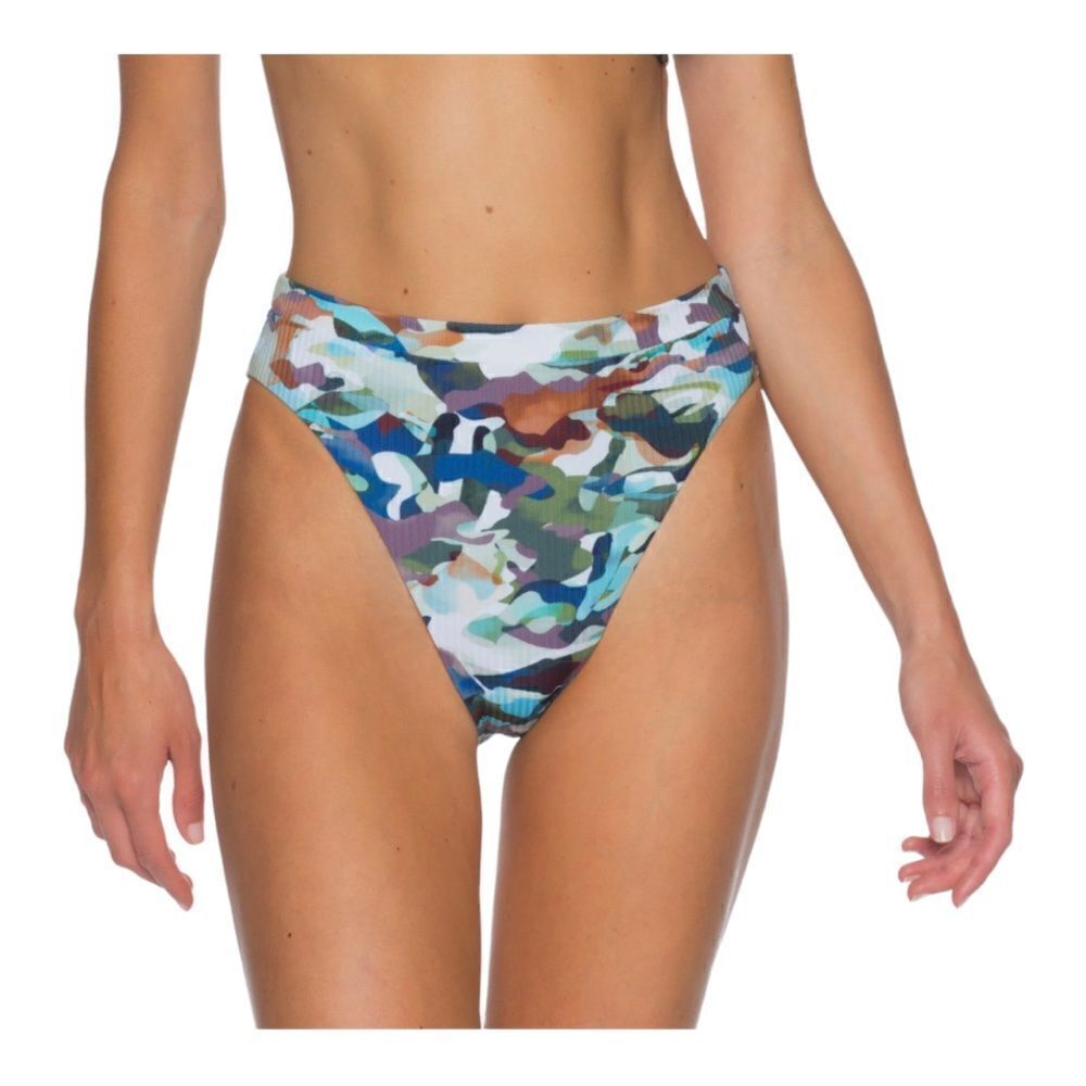 Becca Women’s Camo High Waist High Leg Bikini Bottom Swimwear Size Large